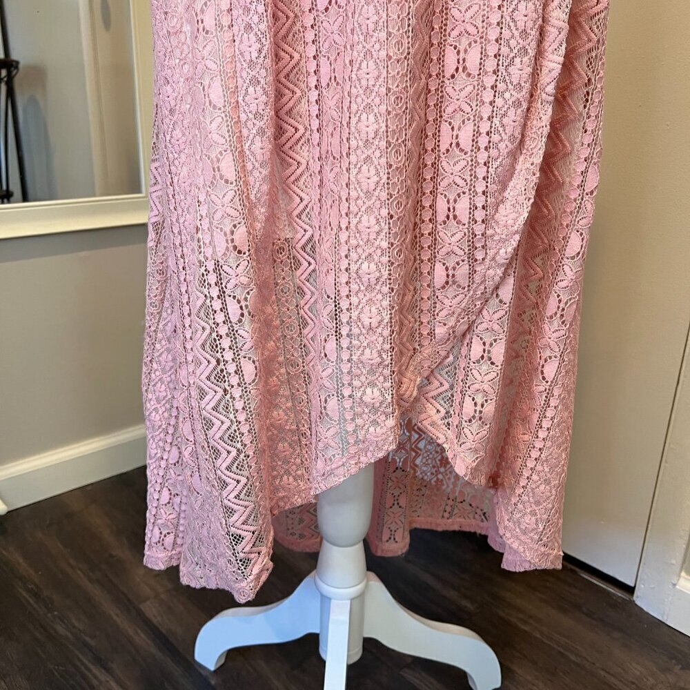 Aqua Pink Lace Hi Low Faux Wrap Dress, Size Small - Picture 5 of 16